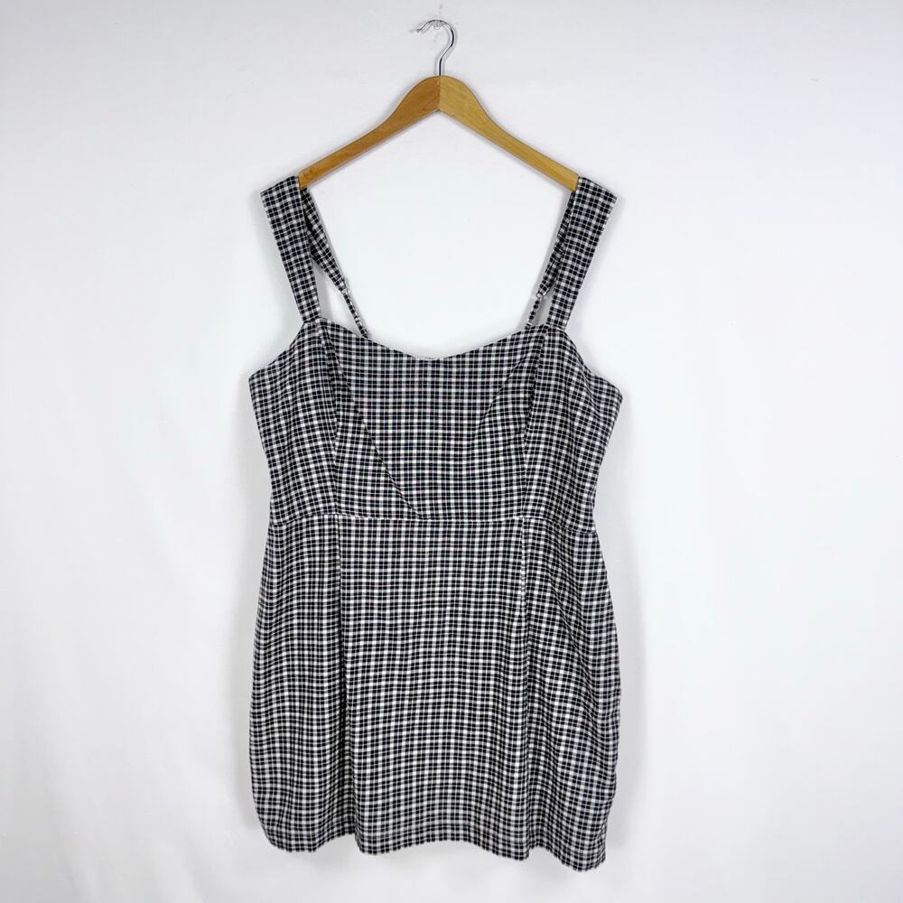 Abercrombie & Fitch Women's Plaid Woven Mini Dress XL Black White Wide Strap - Picture 1 of 15